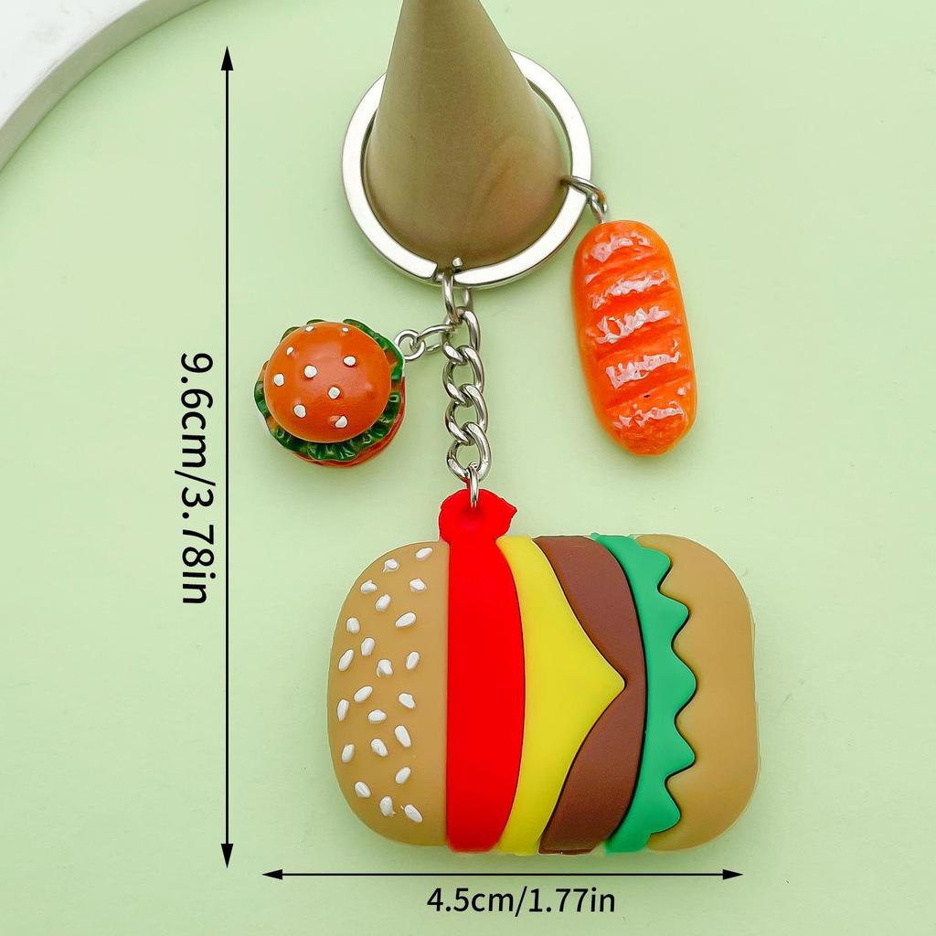 Creative Soft Rubber Food Toy Keychain: Hamburger, Fries, Pizza Pendant Bag Charm