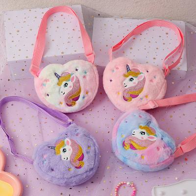 Detská taška cez rameno v tvare srdca Jednorožec Kreslená plyšová Láska Crossbody taška Taška na ukladanie sladkostí pre dievčatá do škôlky