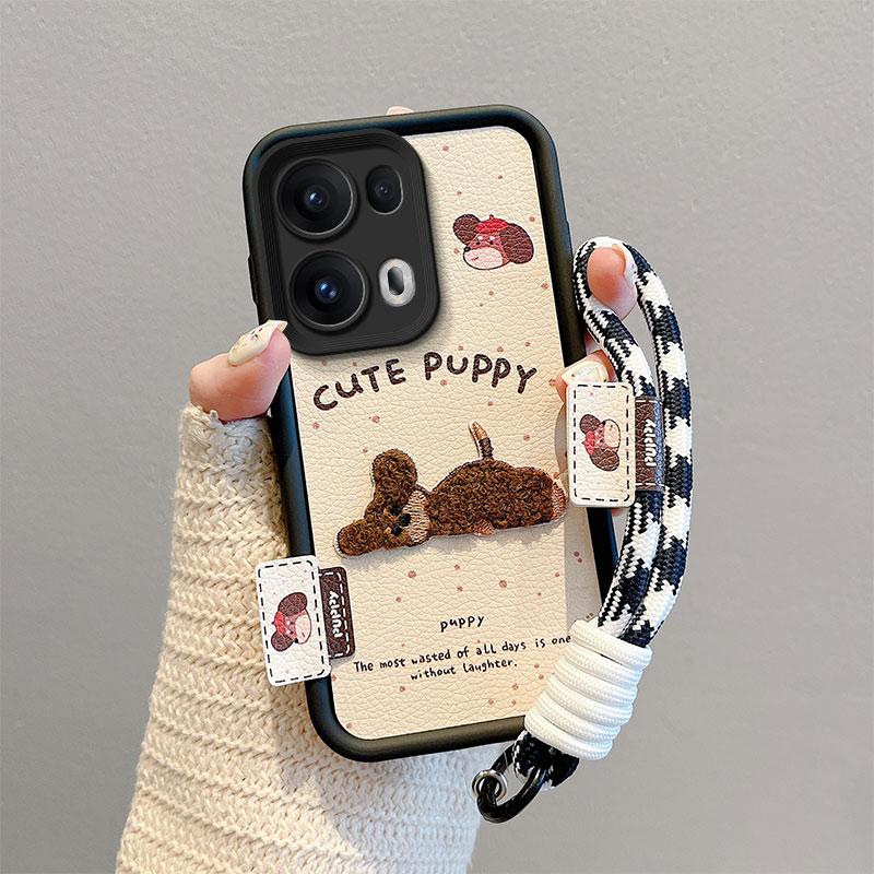 KEYSION Cartoon Cute Plush Embroidery Case for OPPO Reno13 5G with Lanyard Silicone Shockproof Phone Cover for OPPO Reno 13 Pro 5G