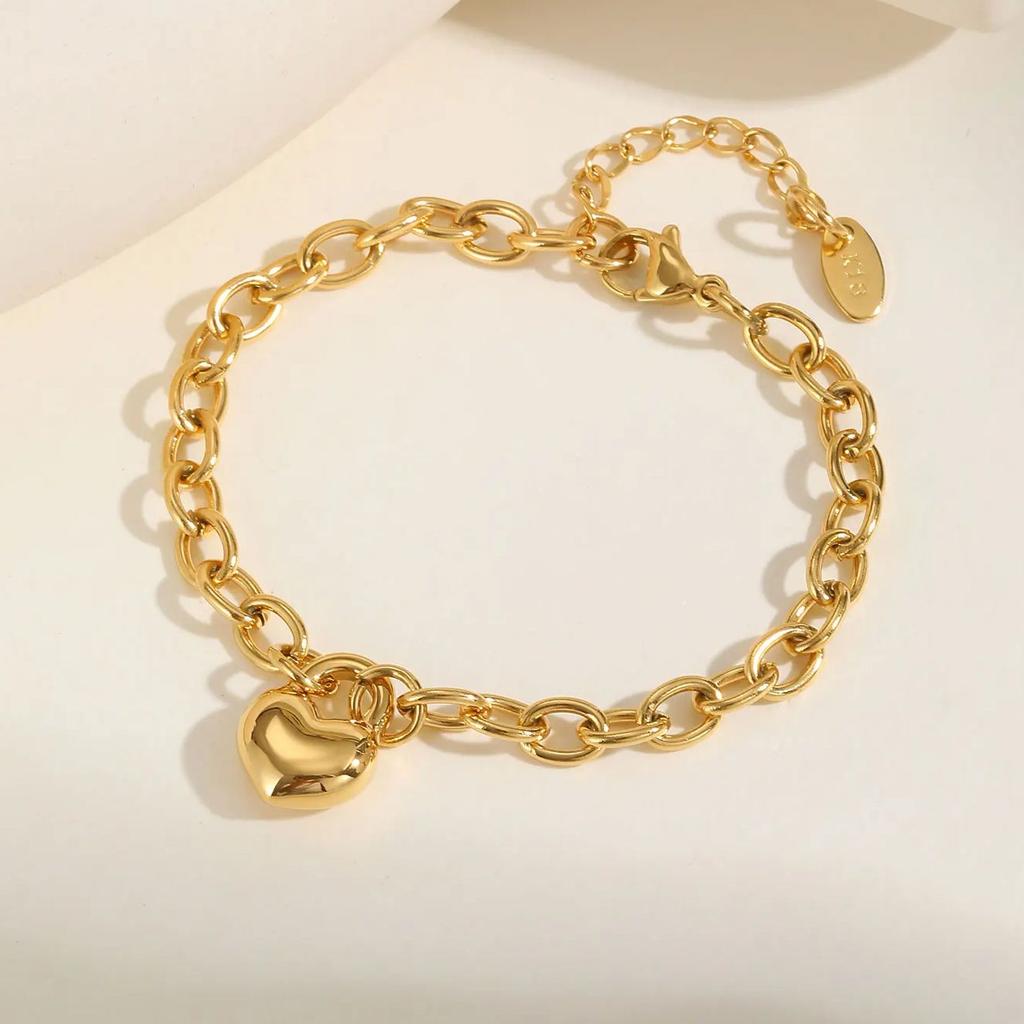 Unique Heart-shaped Lock Bracelet for Women,Gold Color Round Rolo Chain Stainless Steel Bracelets,Female Party Jewelry Gift