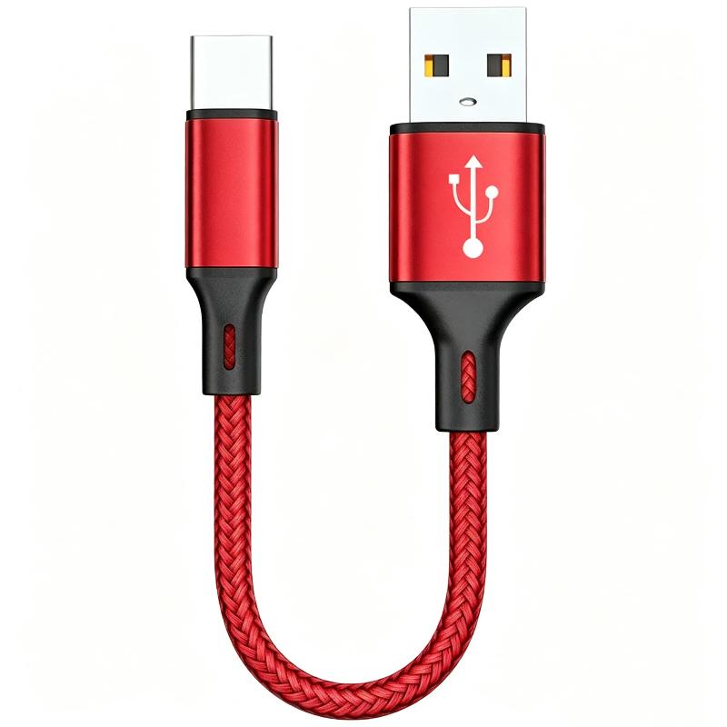 USB A to Type C Short Data Cable 0.25M 3A Fast Charging Nylon Braided Cord for Home Office Phone Charging