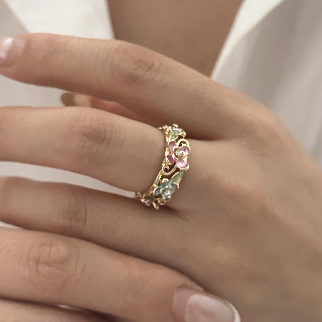 Boho Vintage Colorful Enamel Flower Bracelet For Women Gold Plated Crystal Zircon Hollow Floral Bangle Party Wedding Jewelry