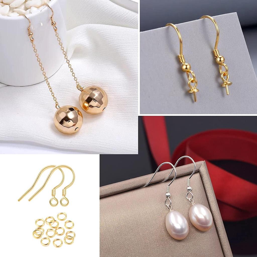 Earring Making Kit with Jewelry Hooks, Fish Hook Earrings, Backs, Jump Rings for Repair, Gifts