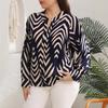 Vintage Printed Loose Long Sleeve Plus Size Commute Blouse For Women