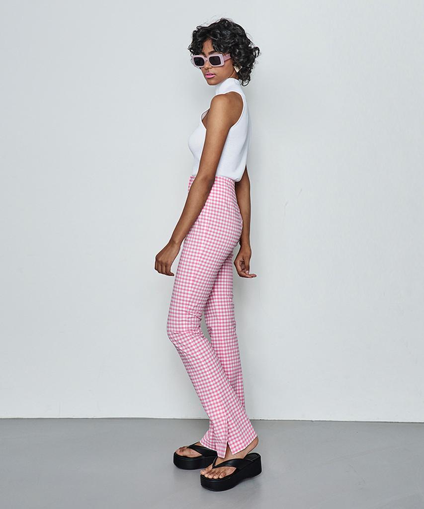 MAKE A TOAST Check Slim Slit Pants Pink