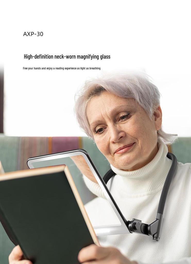 LED Rechargeable Magnifying Glass with HD Large Lens and Three-Color Light for Elderly Reading and Weaving - Portable Lamp