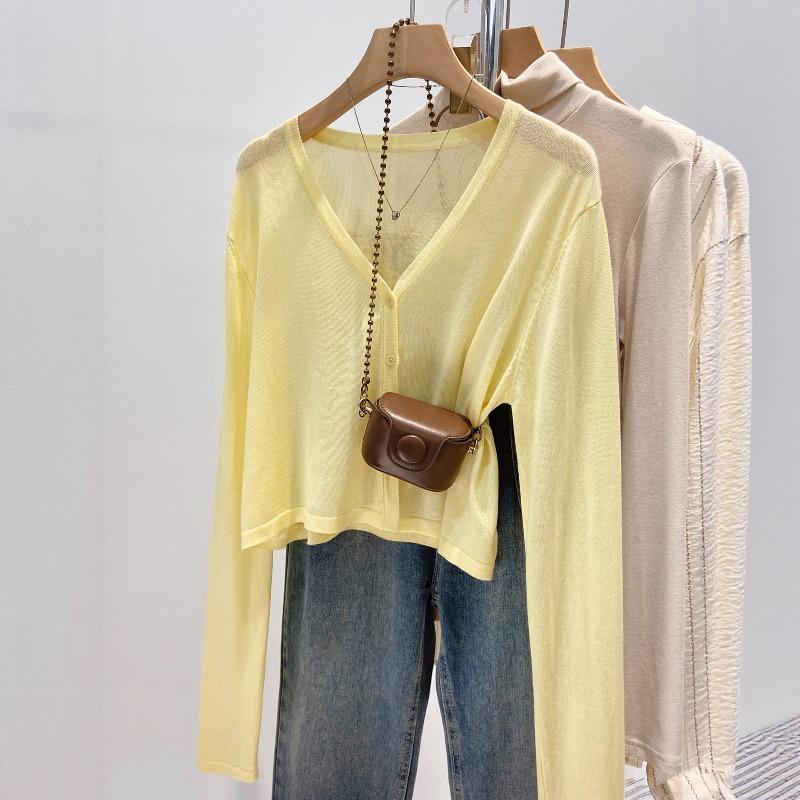 Cardigan sottile in seta di ghiaccio giacca lavorata a maglia da donna estate nuovo top ampio scollo a V abbigliamento corto protettivo solare
