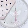 Cute Trendy Pink Bow Tie White Angel Wings Double Hearts String Beads Keychain Camera Pendant for Women Backpack Jewelry Gift