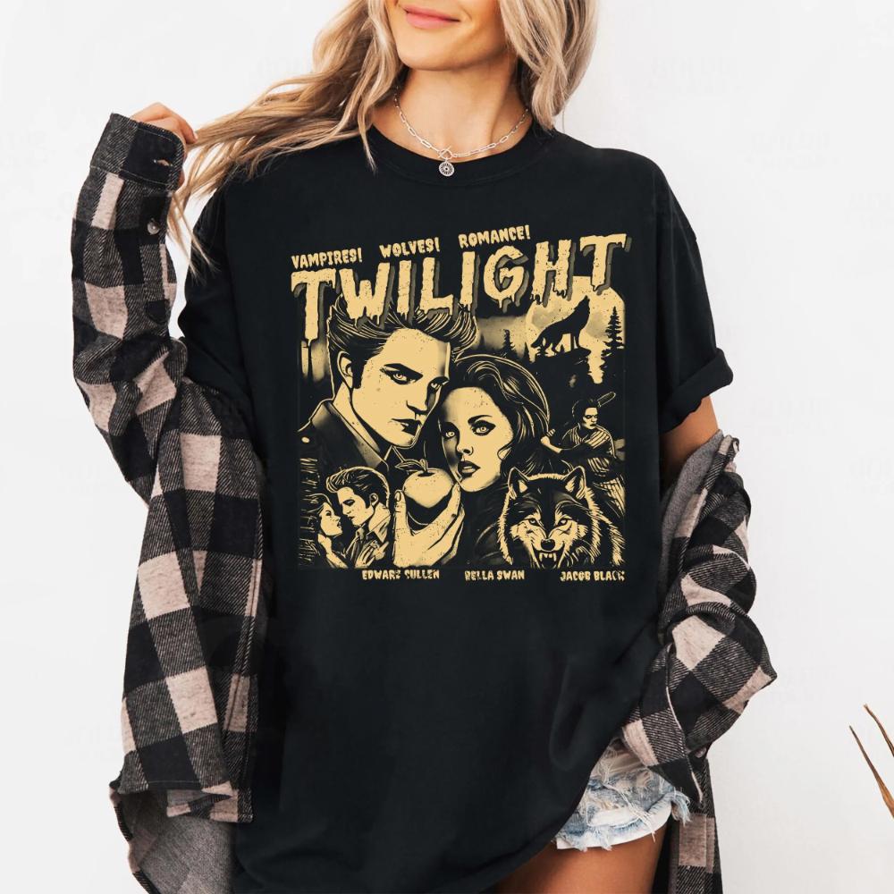 Twilight Saga Shirt Comic Vampire Book Lover Edward Bella Cullen Wolves RoUnisexce Clothing Graphic Short Sleeve Unisex Women