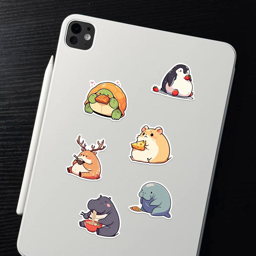50pcs PVC Animal Graffiti Stickers - Cute, Gluttonous Cartoon Decorations for DIY Stationery & Suitcases