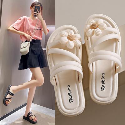 Slippers New Summer Flat Bottom Non-slip French Outer Wear Student Fashion Roman Flower Cool Slippers
