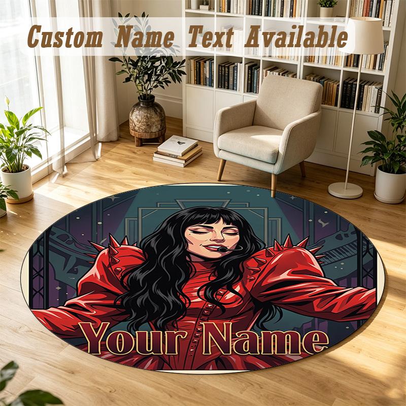 Round Rug Custom NameLady Gaga Pattern Non Slip Carpet Home Floor Decor