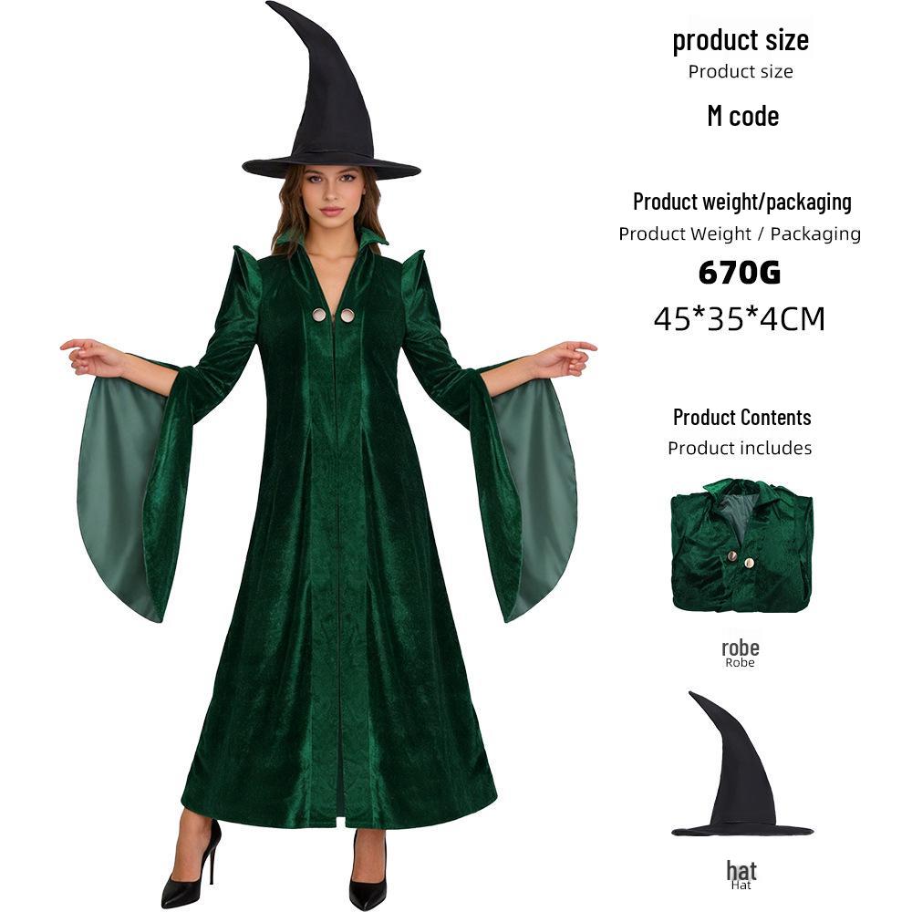 

Harry Potter Professor McGonagall Dark Green Velvet Robe & Wizard Hat Halloween Costume for Adults Kids 130