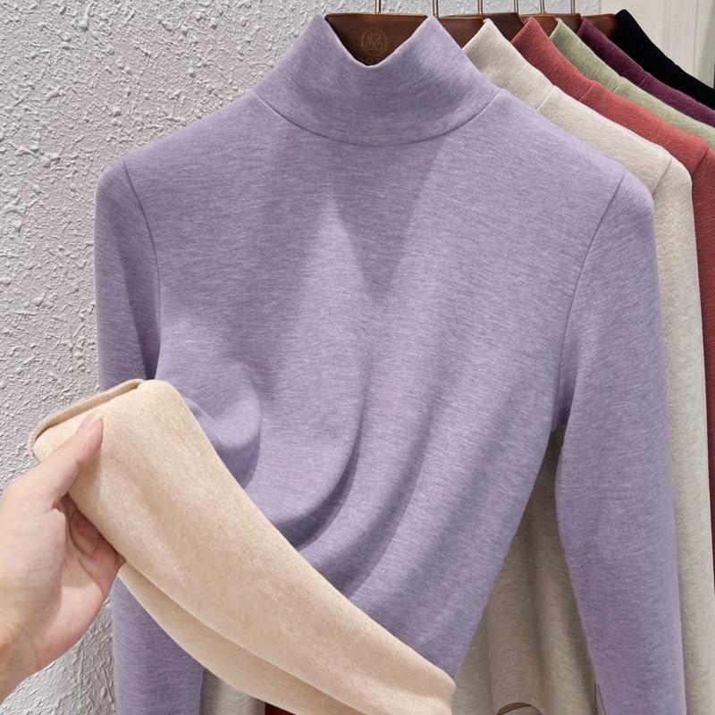 Warm Fleece Turtleneck Bottoming Shirt Women's Inner Turtleneck Winter Fleece Thickened Silk Cashmere Heating Women's Warm Top