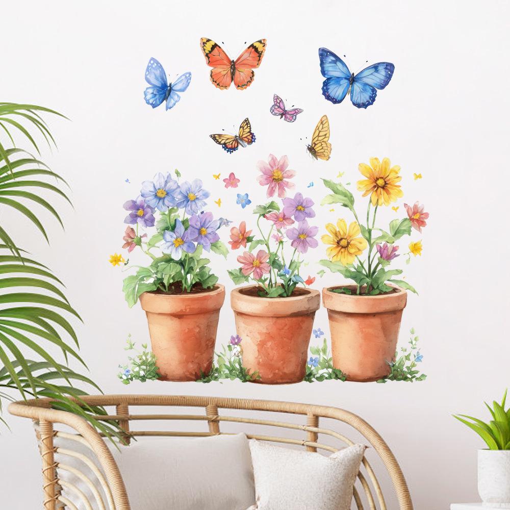 Fresh Flower Plant Butterfly Wall Sticker Self Adhesive Living Room Bedroom Decor