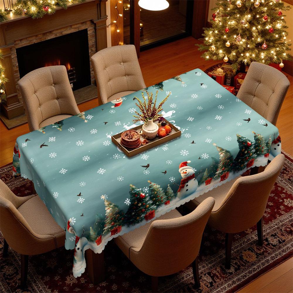 Christmas Tablecloth, Santa Snowman Christmas Tree Gift Waterproof Washable, Rectangular/Round Table Cloth