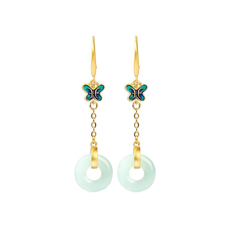 Gold-Plated Butterfly Jade-Style Cheongsam Hanfu Earrings (Autumn/Winter 2022)