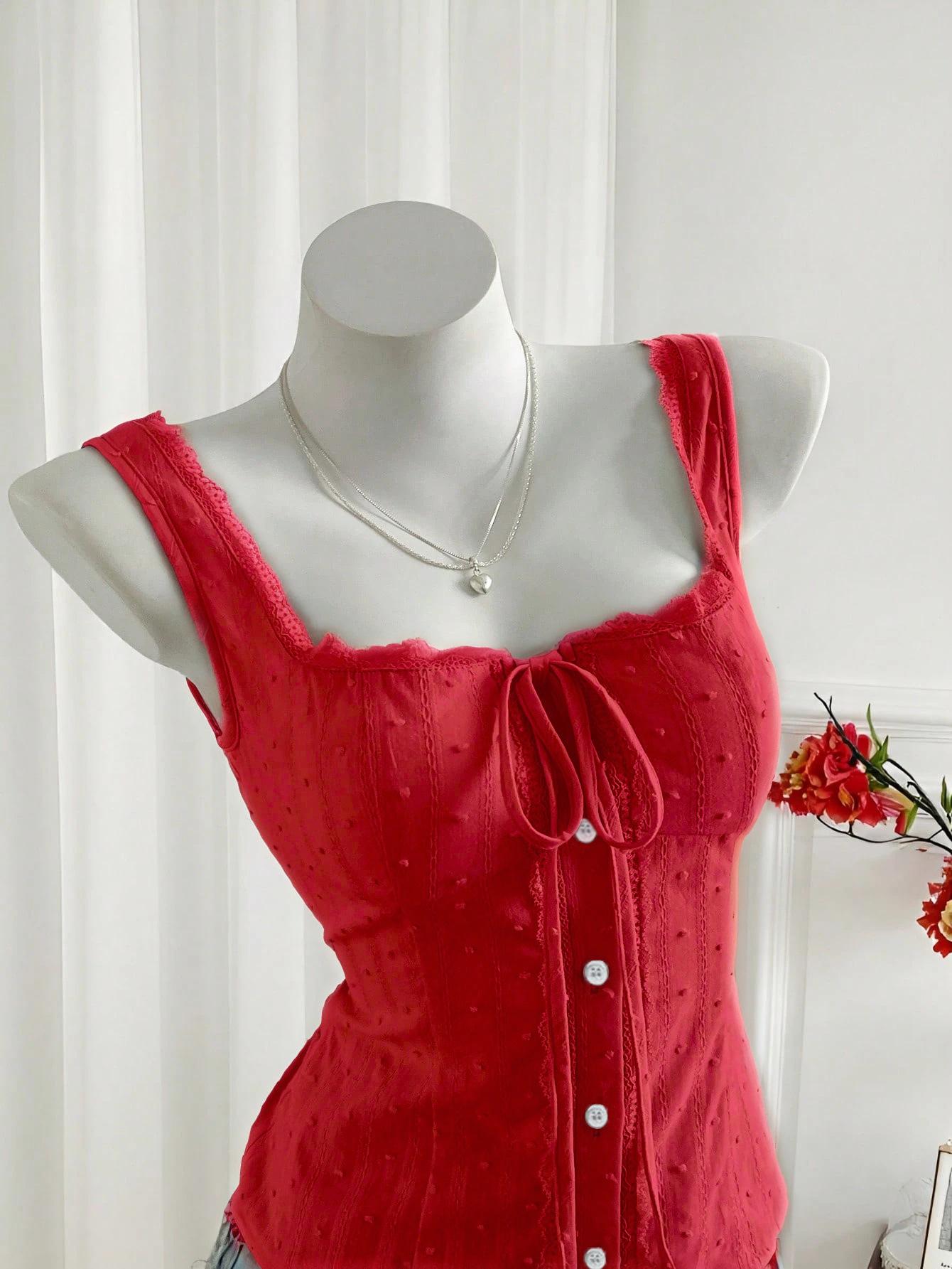 

Spicy Girl Sleeveless Vest: Summer European-American Vacation Style Camisole L [115-130 lbs] червоний