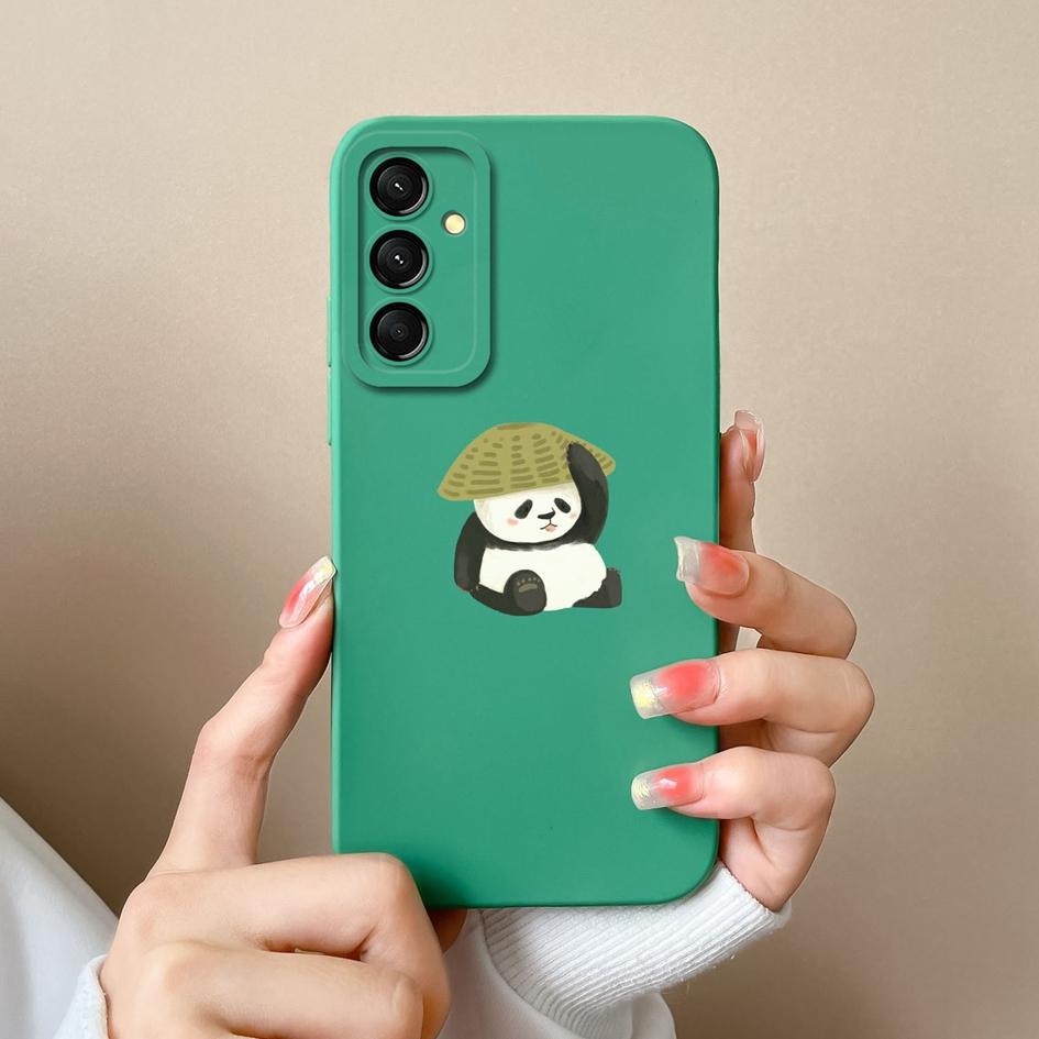 Roztomilý kreslený medvídek panda kryt na telefon pro Samsung A16 M55 A06 M35 S24 FE C55 5G pouzdro Super nárazuvzdorné proti pádu Tekuté silikonové pouzdro pro Samsung Capa