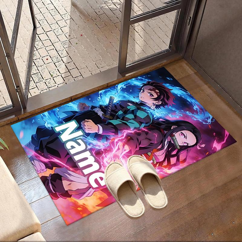 Custom Name Personalized Demon Slayer Print Carpet, Versatile Home Decor Rug, for Playroom, Apartment, Balcony, Entryway, Hallway Gift