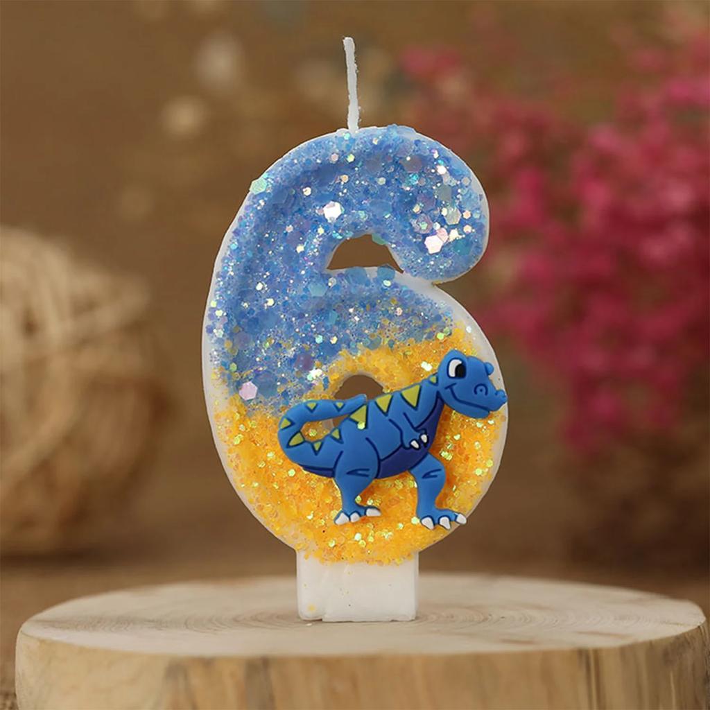Birthday Number Candles 0-9 Blue Dinosaur Cake Number Candle Decorative Kids Party Candle for Anniversary Party Wedding