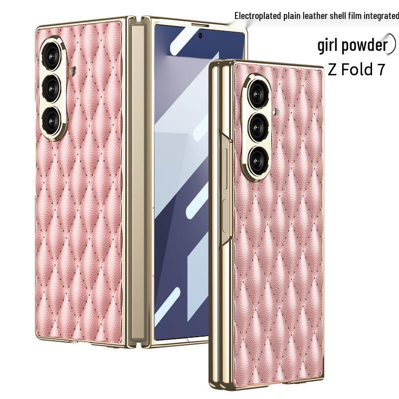 Samsung ZFold7 Luxury Diamond Lattice Leather Case with Integrated Screen Protector