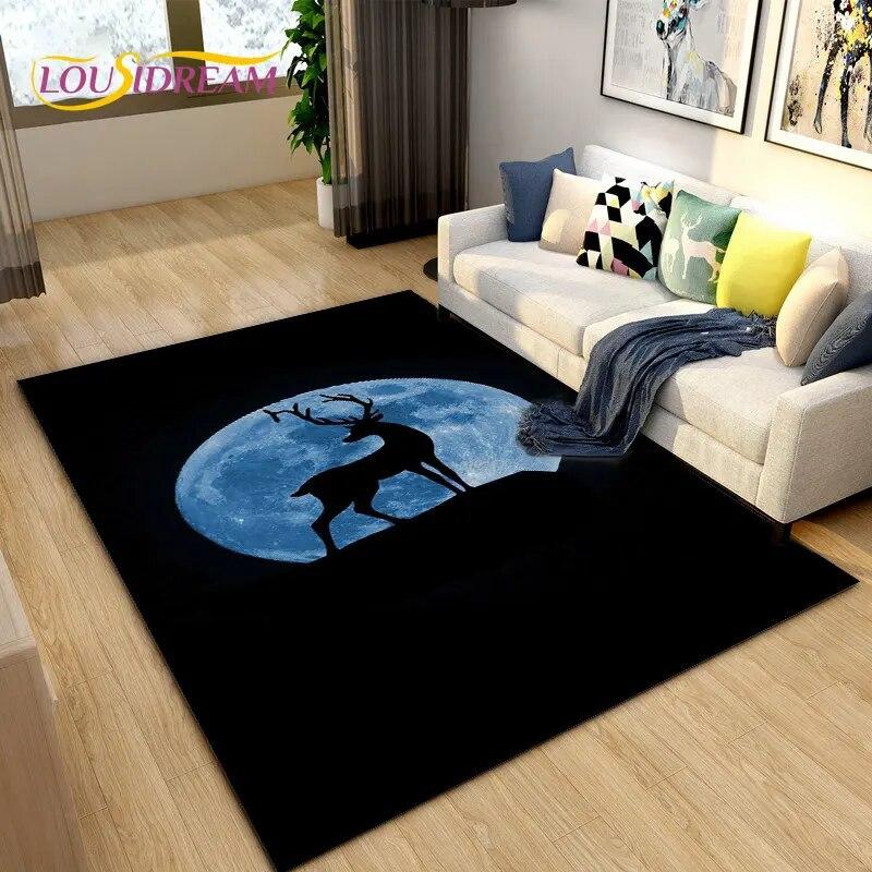 3D Cartoon Nordic Elk Reindeer Area Rug,Carpet Rug for Living Room Bedroom Sofa Doormat Decoration,Child Play Non-slip Floor Mat
