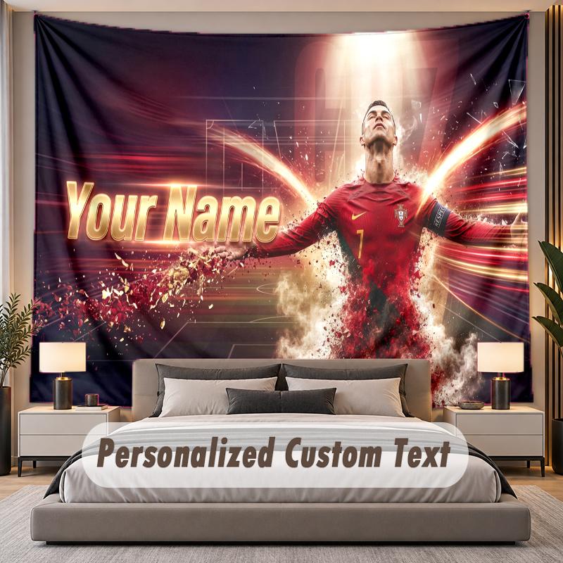 Custom Name Text Tapestry Cristiano Ronaldo Personalized Polyester Wall Tapestry For Bedroom And Room