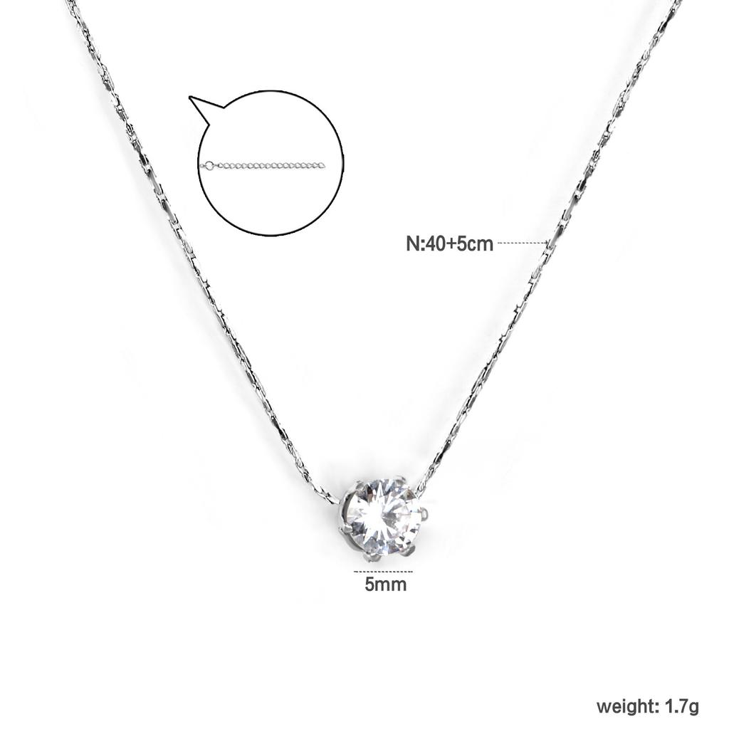 Simple Round White Diamond Pendant Necklace Elegant Versatile Collarbone Chain Jewelry For Women