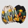 Autumn Winter Knitted Base Sweater Men Women Cartoon Full Cat Print Pullover Vintage Causal Loose Sweaters Streetwear Loose Couple Top