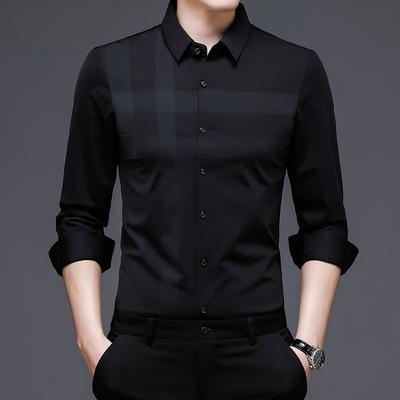 Frühling und Herbst Neue Herren Business Casual Shirt Herren Polo Kragen Streifen Formale Shirt Strickjacke