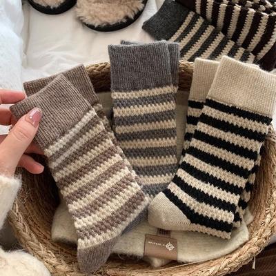 Female Autumn and Winter Thickened Velvet Warm Stripes Sleep In The Tube Pile Socks