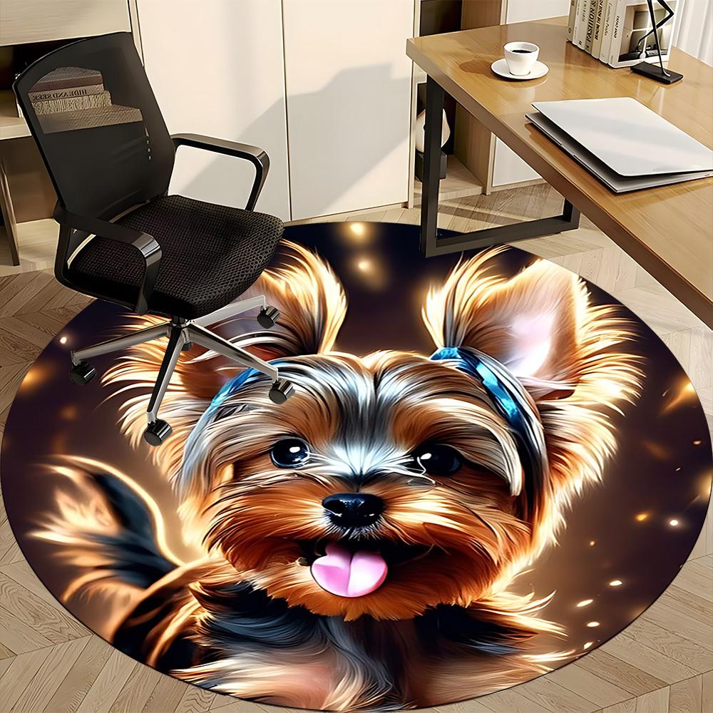 1pc Puppy Yorkie Office Round Area Rug, Indoor Mat Suitable ForOffice, Under Office Chairs Bedroom Living Room Home Decor T174