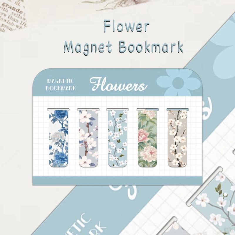 5PCS Creative Flower Magnetic Bookmarks DIY Student Supplies Paper Books Page Marking Interlayer Decorative Bookmarks