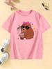 Girls Stylish Hoodie with Capybara Printed T Shirts Kids Childrens Tshirt Boys Girls Summer Spring Casual Top Tee