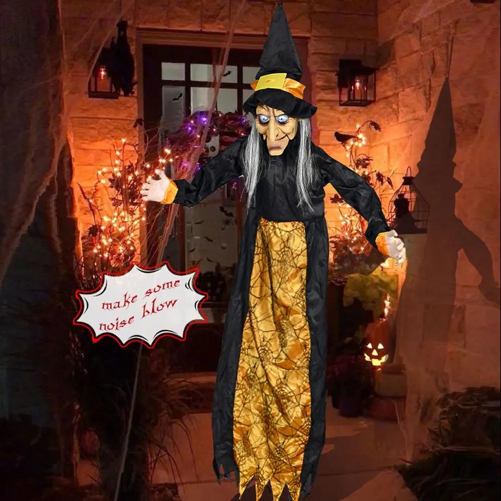 2025 Hot Halloween Decor Talking Witch Outdoor Spooky Animatronic Witch Decor Prop Red Eye Animated Witch Home Festival Decor