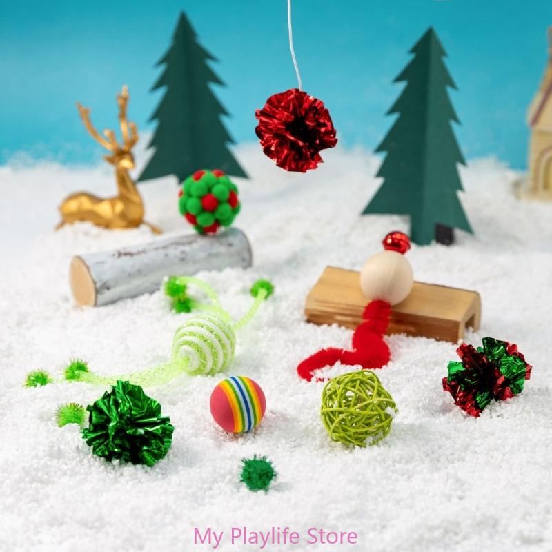 Christmas Cat Balls Toy Accessories Furry Balls Pompoms Rattan Balls Mouse Cat Toy Attachments Balls Mouse