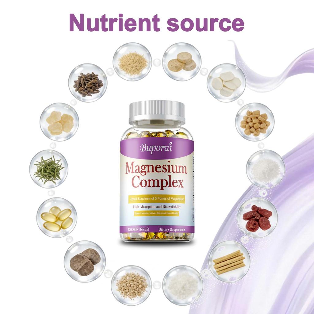 Complejo de Magnesio 5 en 1 500mg Mantener la función nerviosa y muscular Fortalecer la salud ósea