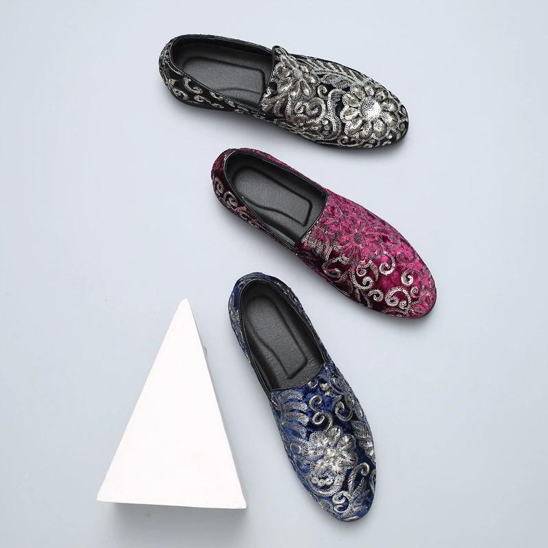Fashion Floral Pattern Mens Comfortable Driving Loafers Light Moccasins Men Fashion Sequins Bling Party Wedding Flats