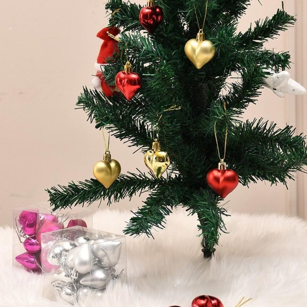 12Pcs Bright Heart Shape Christmas Ball Plastic Christmas Pendants New Year