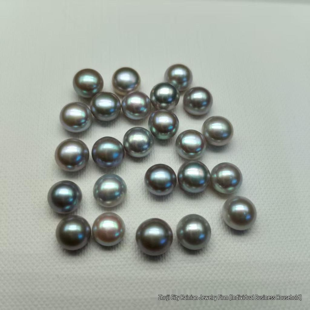 7-8mm White Hanadama Mantou Bead Freshwater Pearl Half-Drilled Beads for DIY Earrings and Rings.