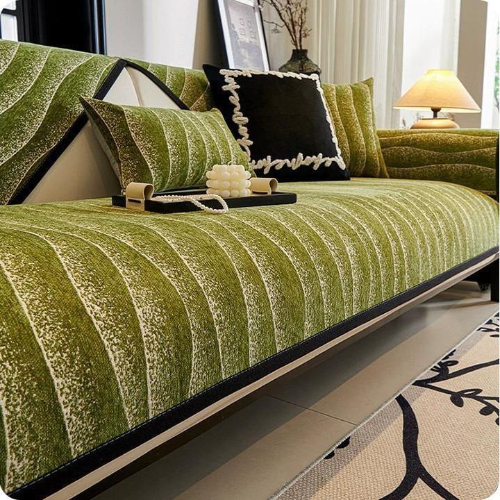 Housse de coussin de canapé en chenille, housse de canapé rayée, housse de canapé antidérapante pour canapé double, protection de canapé simple et moderne