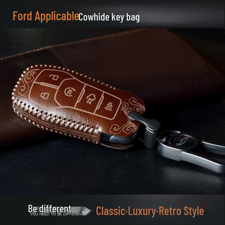 Ford Key Case Cover: Fits Mondeo, Focus, Edge, Mustang, Taurus, Explorer, Raptor - Cowhide with Buckle