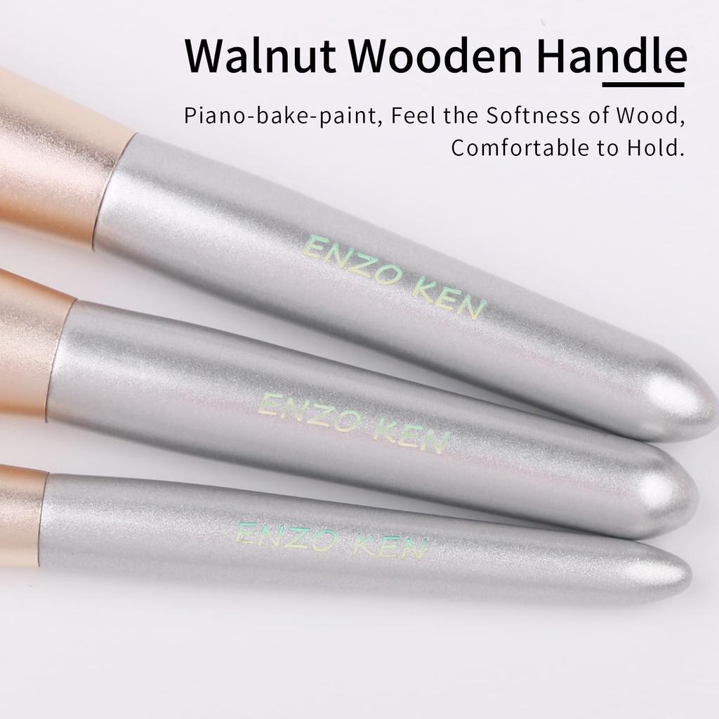 Natural Gray Squirrel Hair Makeup Brush Set by ENZO Professional Makeup Brush Set with Unique Face and Eyeshadow Beauty Brush Set with Gold Contour
