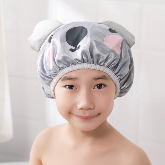 Bath Hair Hat Cartoon Design Waterproof Double Layer Elastic Band Hair Protection Nerdy Koala Cute Kids Bathing Hat Home Supply