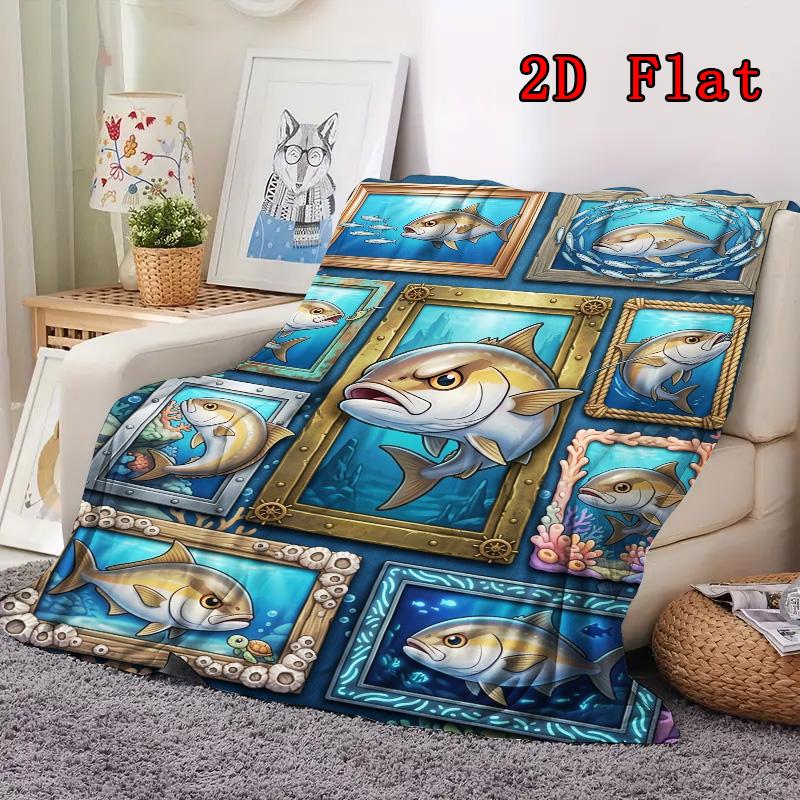 Ocean Fish Collage 2D Flat Pattern Flannel Blanket, High quality All Seasons, Home Decor, Warmth and Comfort, Perfect for Christmas Gifts.