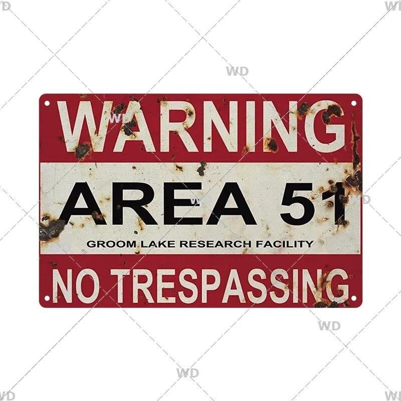 Warnung Metallschild Vintage Plakette Metall Vorsicht Bereich 51 No Trespassing Retro Garten und Hof Vorsicht Blechschild Garage Park Dekor