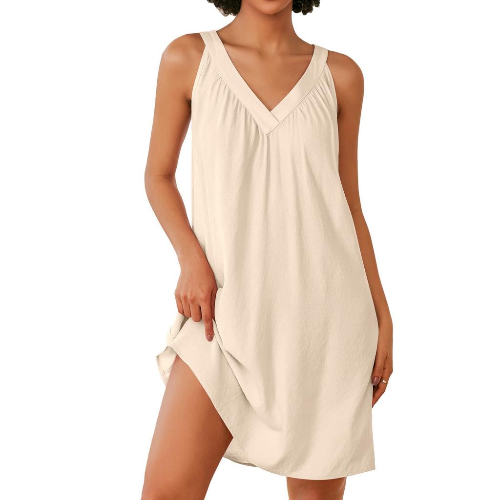 Women's Fashion Sleeveless Lightweight V-Neck Short Evening Solid Color Dresses