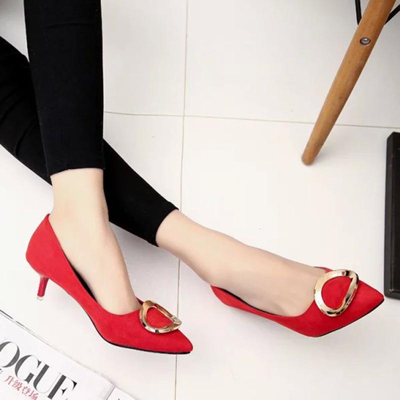 Plus Size Pointed Toe Pumps Low Heels OL Office Lady Shoes Woman Dress Shoes Faux Suede Boat Shoes Thin Heeled Ladies Shoes