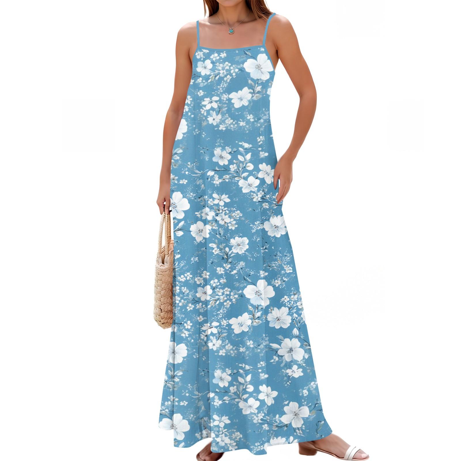

Женское весенне-летнее повседневное модное платье-сарафан с регулируемыми бретелями и принтом XL небесно-голубой